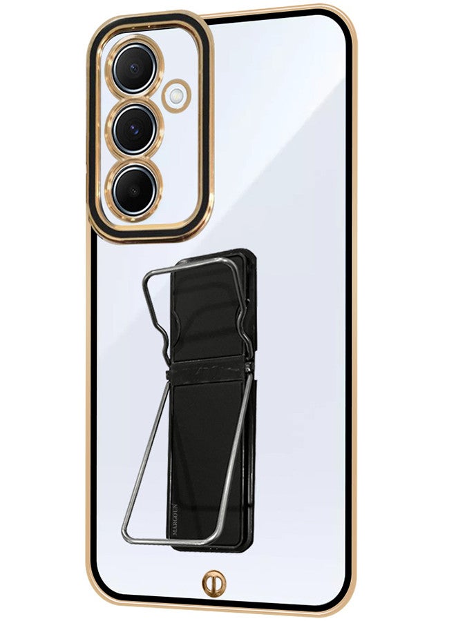 Electroplated Edge Case with Kickstand for Samsung Galaxy A55 Soft Shockproof Protective Cover with Full Camera Protection and Raised Edges Clear/Black color - Image 1