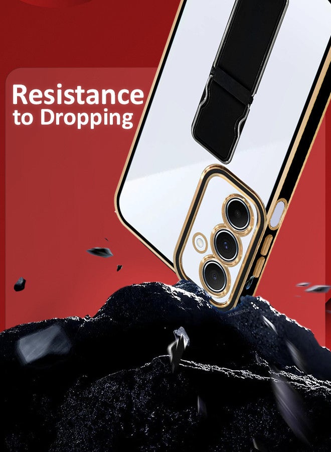 Electroplated Edge Case with Kickstand for Samsung Galaxy A55 Soft Shockproof Protective Cover with Full Camera Protection and Raised Edges Clear/Black color - Image 3