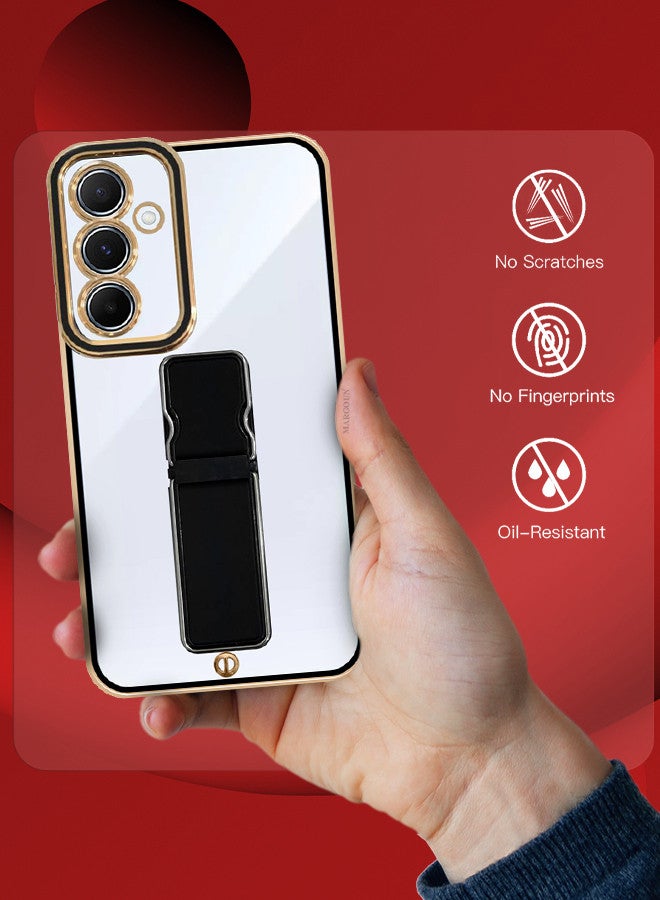 Electroplated Edge Case with Kickstand for Samsung Galaxy A55 Soft Shockproof Protective Cover with Full Camera Protection and Raised Edges Clear/Black color - Image 4