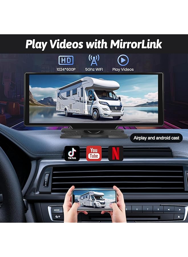 LAXDAMRE 10.26 Touchscreen Portable Wireless Carplay Car Stereo, Portable Car Screen Compatible With Bluetooth Hands-Free/Gps Navigation/Siri Assistant/Voice Control,7V-32V Suit For All Vehicles - Image 5