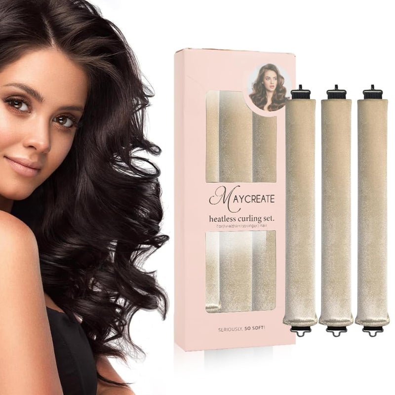 M'AYCREATE MAYCREATE® Heatless Hair Curler, Flexible Curling Rod with Hook, Satin Rollers for All Hair Types, No Heat Curls to Sleep for Curl Rods, Heatless Curls for Blowout Hair, Beige - Image 1