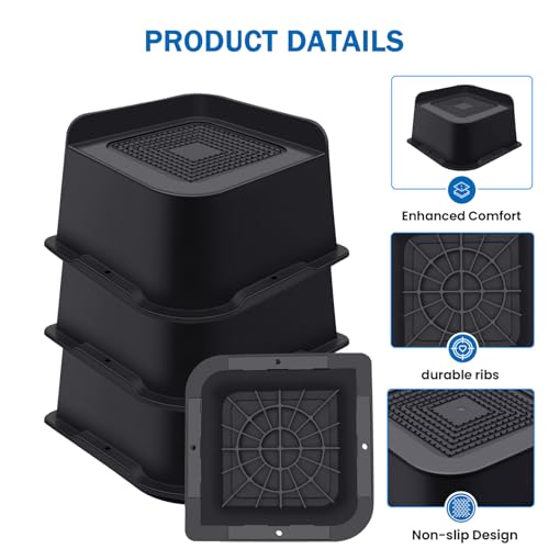 ANNKUT Bed Risers 3 Inch Heavy Duty, Furniture Risers for Bed Desk Table Sofa Couch,Oversized Bed Lifts Risers,Support up to 5000 Lbs(4 Pack Black) - Image 3