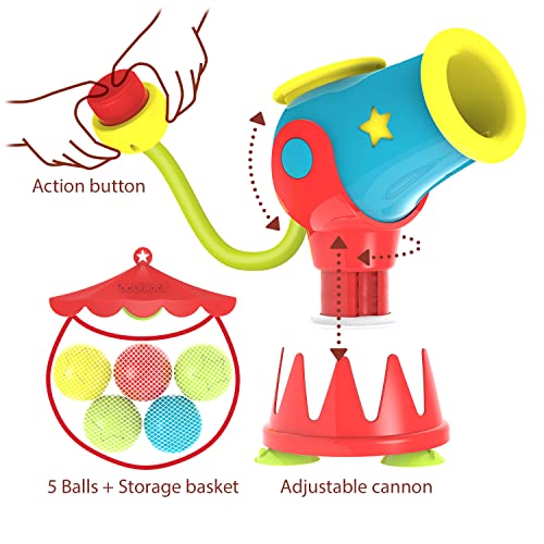 Yookidoo Toddler Kids Bath Toys (Ages 4-8) - Water Cannon Ball Blaster - Suction Cups to Any Bath Tub or Shower - Includes 5 Balls & Hoop to Shoot Through - Turn Bath Time into Endless Fun for Kids! - Image 5