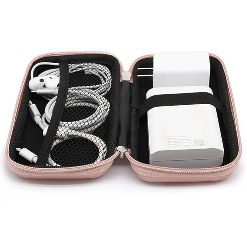 iMangoo Shockproof Travel Essentials Organizer Charger Case, Space-Optimized Small Zipper Electronics Accessories Pouch Tech Cord Cable Power Bank Storage for Women Men, 6.5x3.2x1 In (Rose Gold) - Image 5
