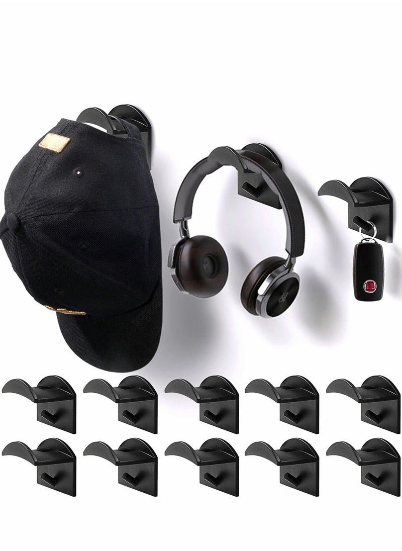 Hat Hooks for Wall, 10Pcs Adhesive Racks Baseball Caps Organizer Cowboy Rack Display Holder Cap Hangers Closet, Black  - Image 1