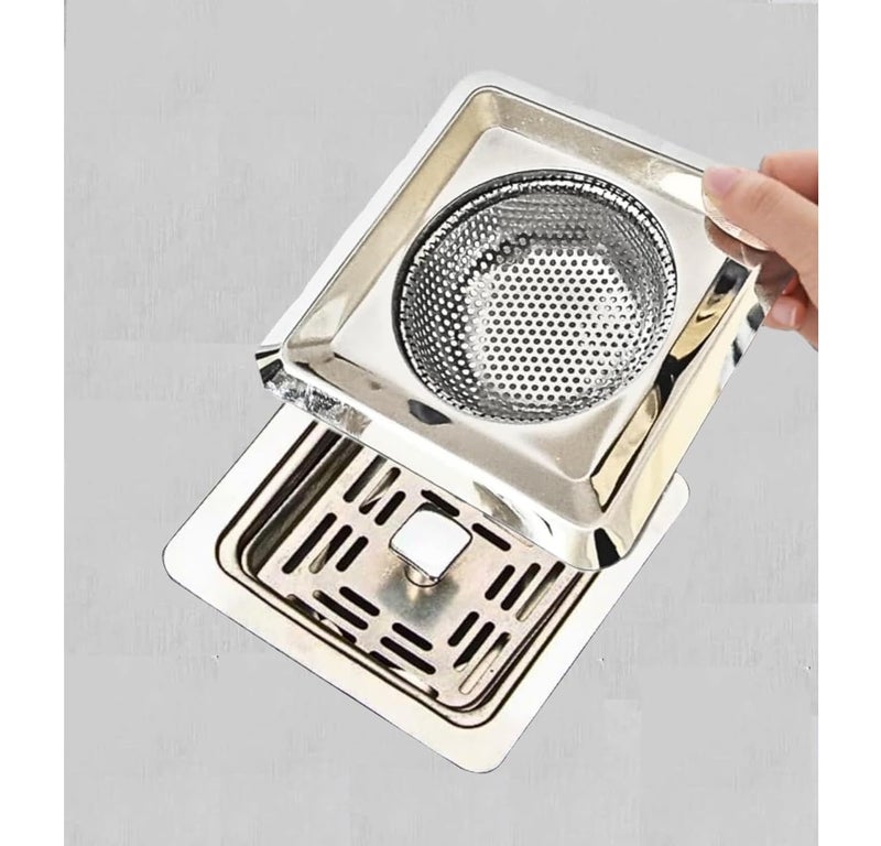 Giffy 11.5cm Stainless Steel Square Kitchen Sink Strainer Jali, Anti Clogging, Vegetable Hair Catcher Basin Basket Filter Drainer for Home Office Hotel 1 Pcs - Image 1