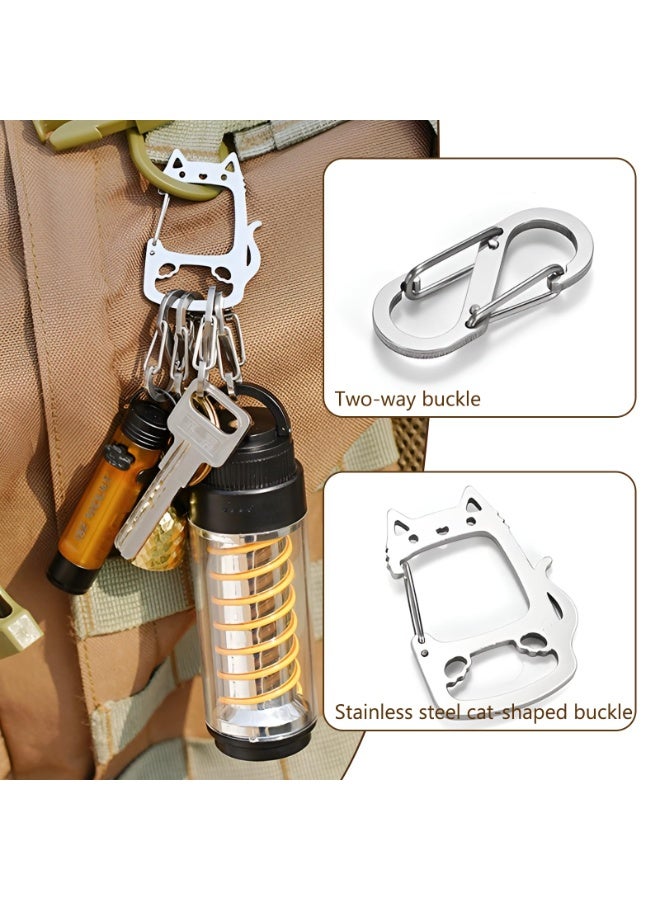 2 Pieces Cat Carabiner Keychain - Stainless Steel Multi-Hook Keyring for Backpack, Camping, Hiking, and Outdoor Activities - Image 3