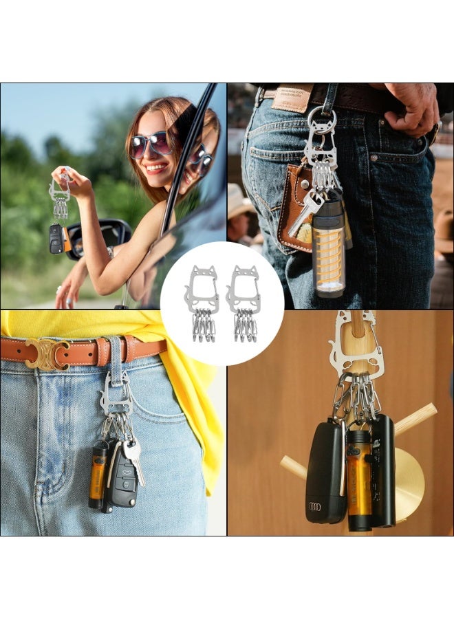 2 Pieces Cat Carabiner Keychain - Stainless Steel Multi-Hook Keyring for Backpack, Camping, Hiking, and Outdoor Activities - Image 4