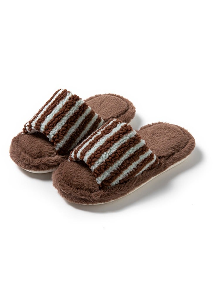 Stripe Soft Fluffy House Bedroom Slip-on Slippers Womens Fuzzy Warm Cozy Anti-Skid Lightweight Memory Foam Indoor House Shoes - Image 1