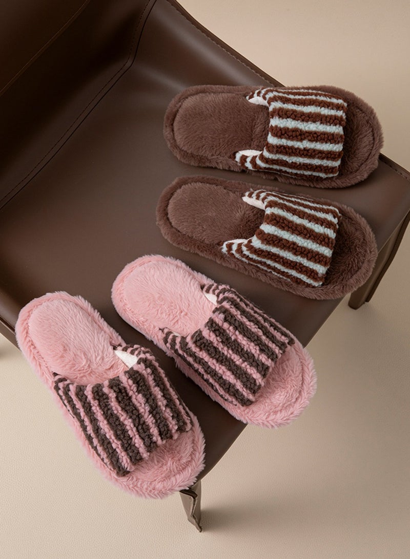Stripe Soft Fluffy House Bedroom Slip-on Slippers Womens Fuzzy Warm Cozy Anti-Skid Lightweight Memory Foam Indoor House Shoes - Image 2