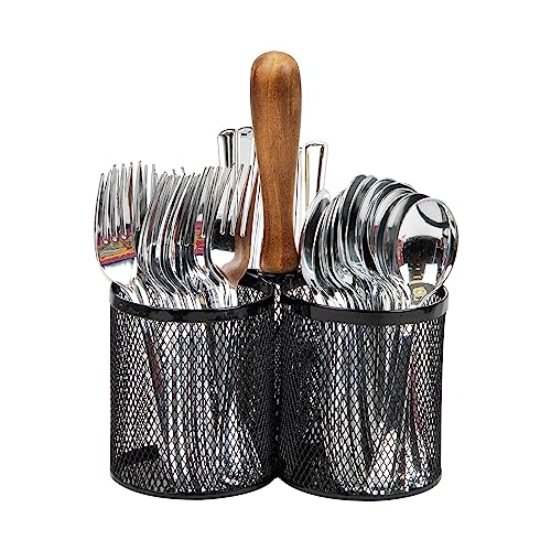 Mind Reader Utensil Holder, Silverware Organizer, Caddy, Cutlery Holder, Kitchen, Metal Mesh, 7.5"L x 7.5"W x 9.75"H, Black - Image 1
