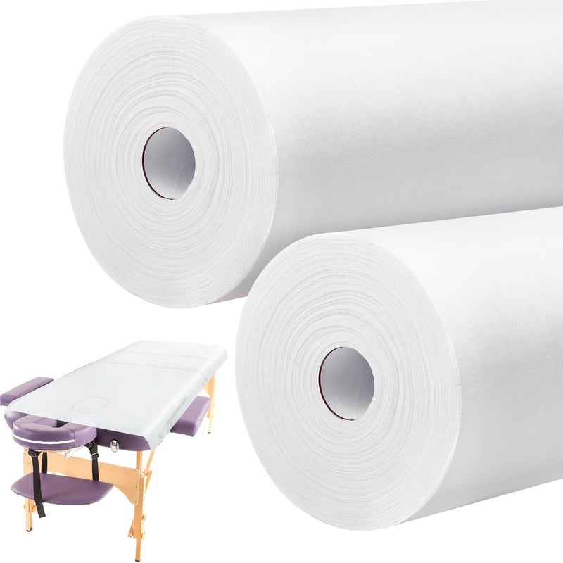 Tudomro Tudomro 2 Roll Disposable Non Woven Bed Sheets 24 x 71 Inch Massage Table Paper Covers Non Woven Fabric Massage Sheets Waterproof Spa Breathable Bed Cover for Beauty Salon HotelsWhite 