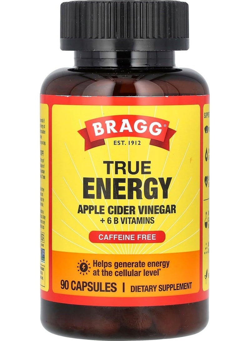 Bragg Prague's natural organic apple cider vinegar capsules with Vitamin B support energy and cleanse toxins from the body, 750 grams package, 90 capsules - Image 1