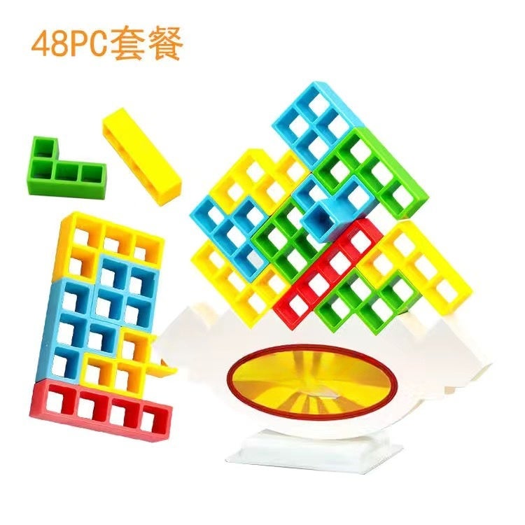 Children's 3 Swinging Stacking High Balance Building Blocks Tetris Jenga Tabletop Game Parent-Child Interaction 6 Toys Swinging Jenga [Base + 48 Building Blocks] [E-commerce Packaging in Kraft Carton] - Image 1