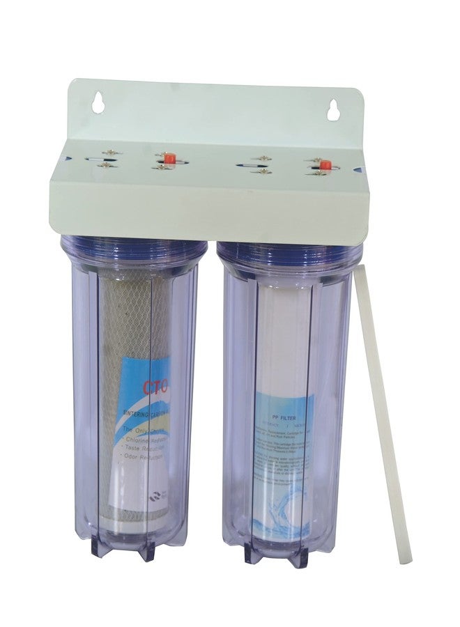 RiverSoft 2-Stage Pre-Filter System with Inbuilt Mounting Clamp | PP Spun Cartridge and CTO Cartridge | Inline/Under-Sink Filter (Transparent Housing, 1-Inch Inlet/Outlet, PP) - Image 1