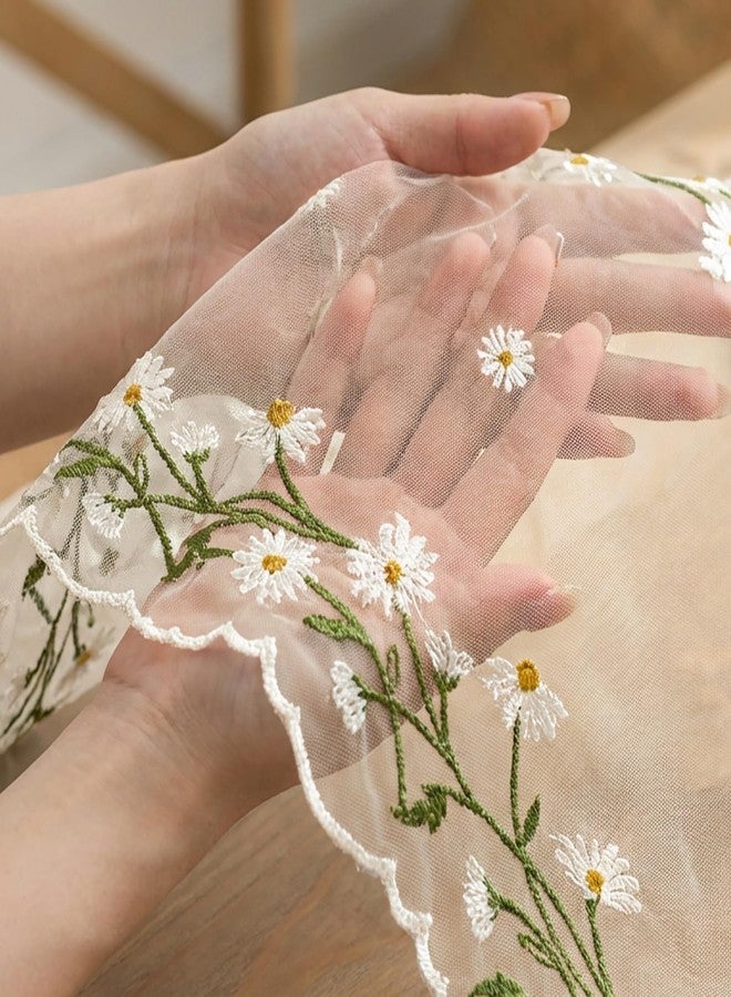 Artoid Mode Daisy Floral Beige Apricot Shaped Gauze Embroidery Table Runner 120 Inch 10FT, Tulle Spring Summer Kitchen Dining Table Decor for Home Party - Image 5