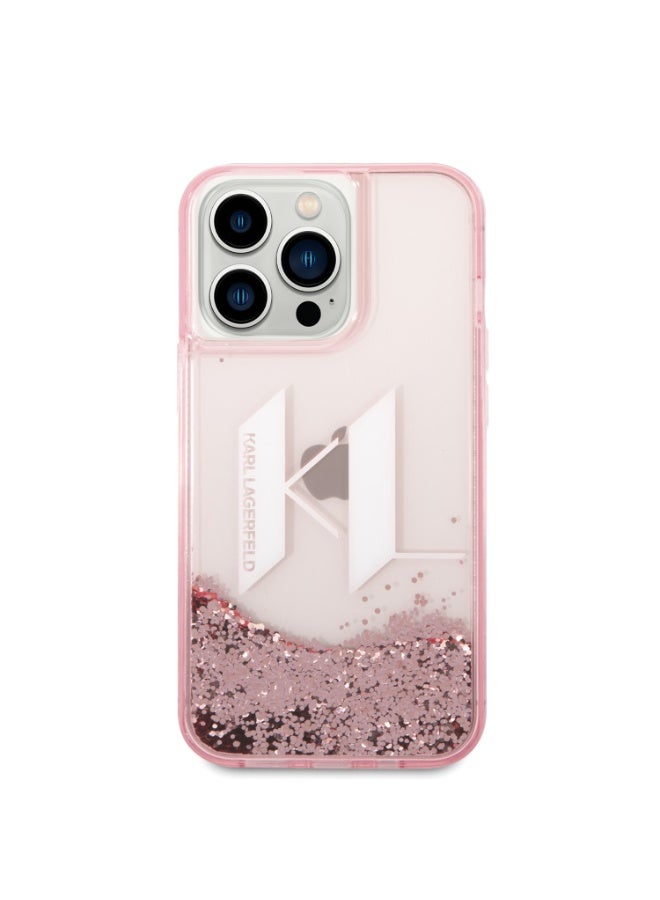 كارل لاغرفيلد كفر جوال ايفون 14 برو ماكس سيليكون شفاف لامع لون وردي من كارل لاغرفيلد Karl Lagerfeld Liquid Glitter Big KL Hard Case for iPhone 14 Pro Max - Image 3