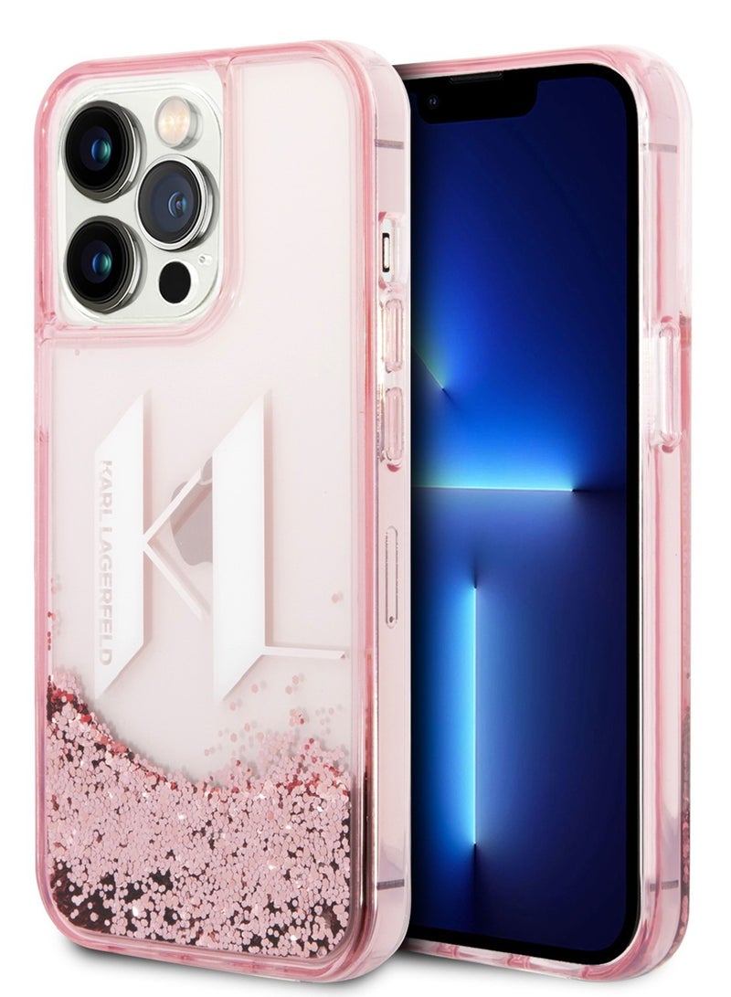 كارل لاغرفيلد كفر جوال ايفون 14 برو ماكس سيليكون شفاف لامع لون وردي من كارل لاغرفيلد Karl Lagerfeld Liquid Glitter Big KL Hard Case for iPhone 14 Pro Max - Image 1