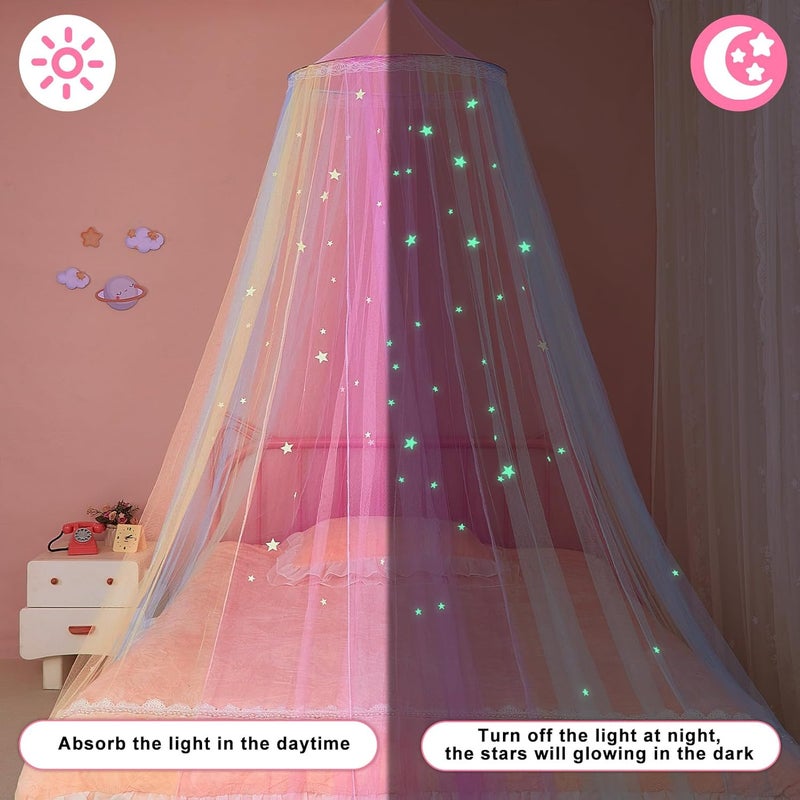 FIOBEE Bed Canopy for Girls Room Bed Canopy Curtains with Led Lights Mosquito Net DIY Princess Room Décor with Stars Butterflies for Kids Bedroom, Multi-Color - Image 5