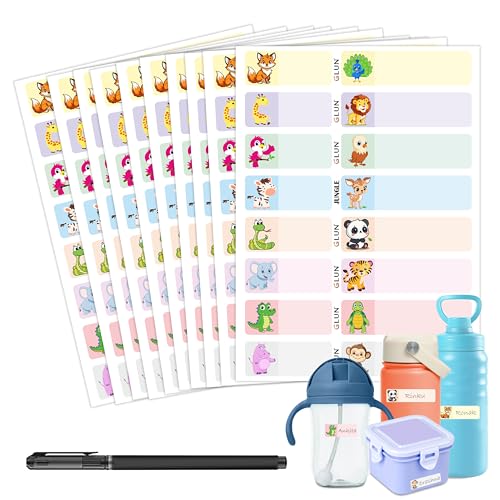 GLUN® Jungle Waterproof Name Stickers, 160 Durable Labels (10 Sheets) for Baby, Kids Bottles, Lunch, Kitchen & Pantry – Reusable Self-Adhesive Stickers Pack of 1 - Image 1