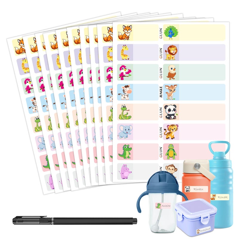 GLUN® Jungle Waterproof Name Stickers, 160 Durable Labels (10 Sheets) for Baby, Kids Bottles, Lunch, Kitchen & Pantry – Reusable Self-Adhesive Stickers Pack of 1 - Image 5