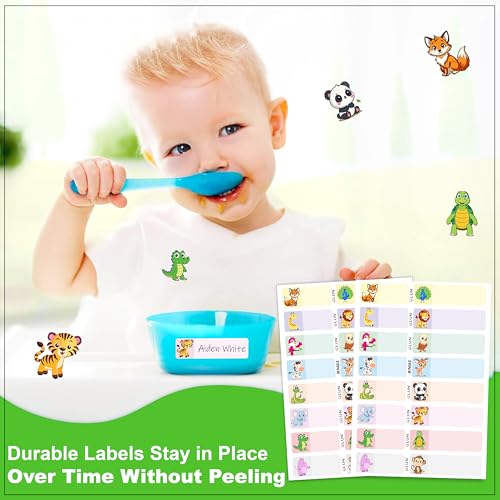 GLUN® Jungle Waterproof Name Stickers, 160 Durable Labels (10 Sheets) for Baby, Kids Bottles, Lunch, Kitchen & Pantry – Reusable Self-Adhesive Stickers Pack of 1 - Image 3