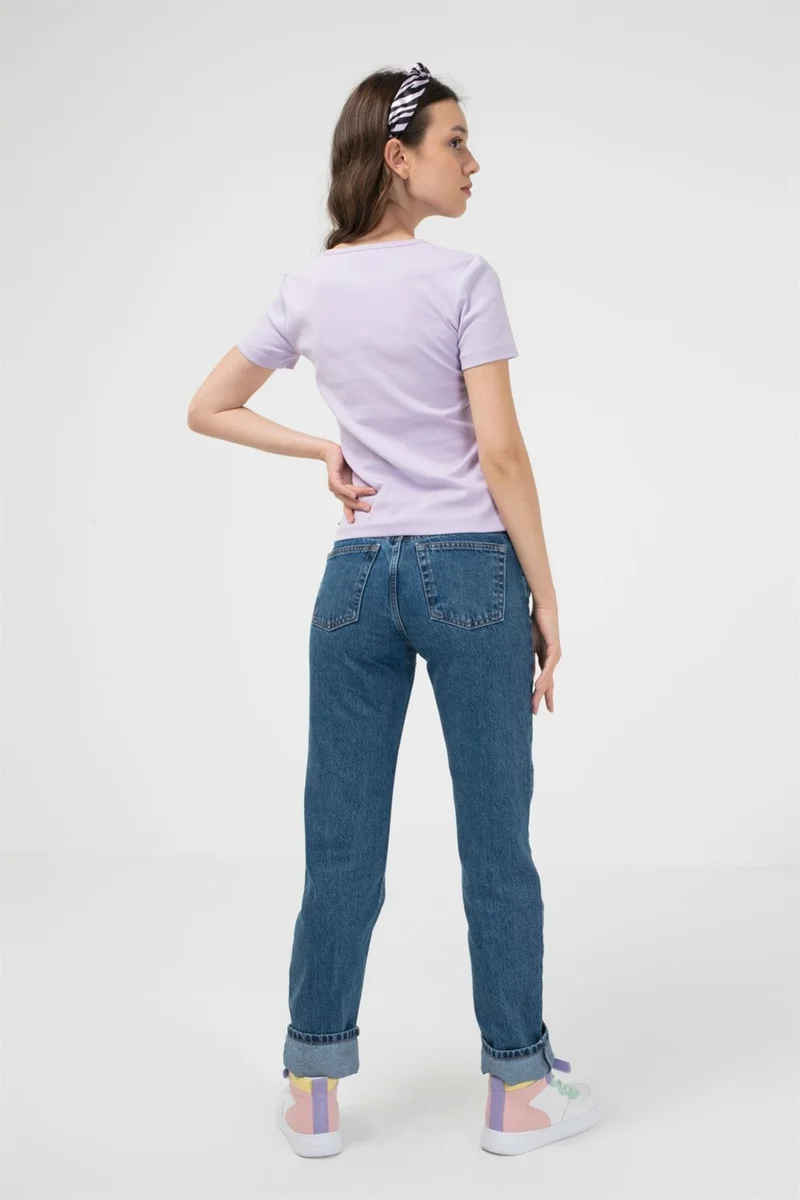 بي ار زد كولكشن U Neck Women's Short Sleeve Ribbed T-Shirt
