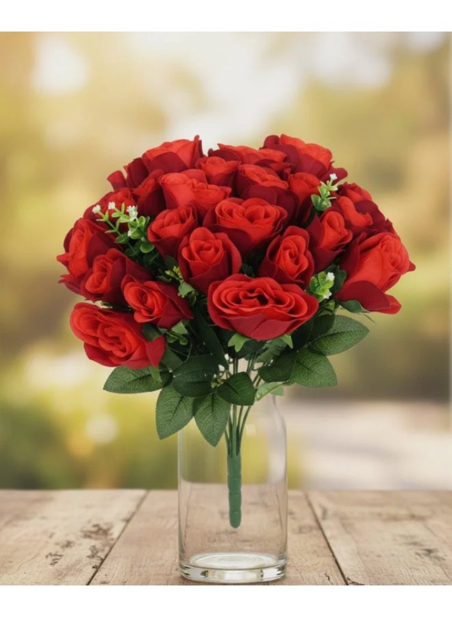 AKDC Luxury Velvet Touch Artificial Red Rose Branch – Premium Silk Petals with Durable Plastic Stem – 36 cm Decorative Floral Accent - Image 2