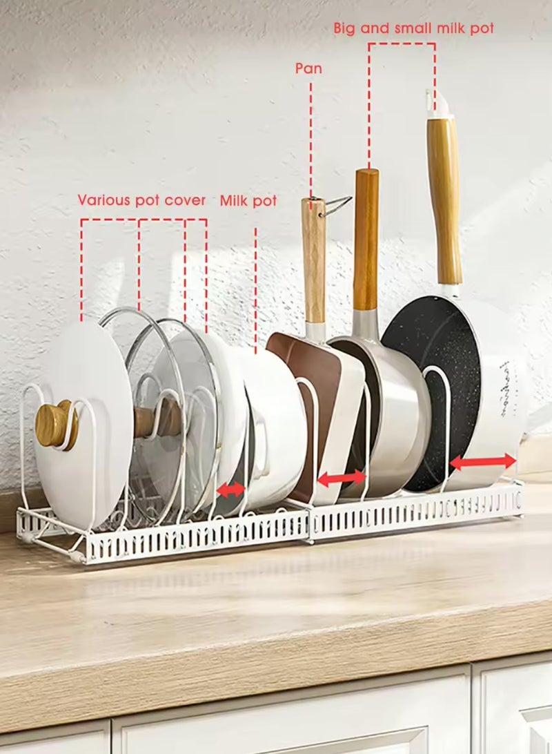 COYICMSS Pots and Pans Organizer,56*18cm Large Expandable Pot Lid Holder and Pan Rack in Kitchen with 7 Tiers Adjustable Pots and Pans Organizer, adjustable pull-out pot Rack Organizer cabinet, U-shaped Dish rack Washing Drying Rack for placing lid bowls and plates cabinets - Image 3