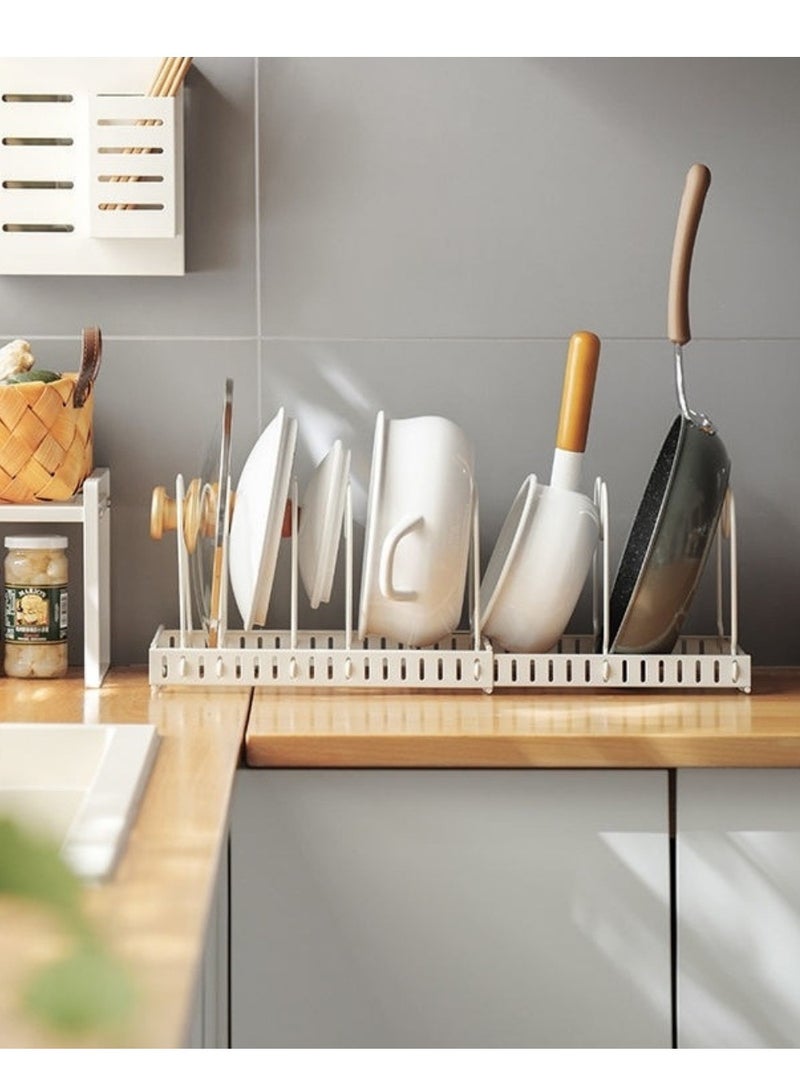 COYICMSS Pots and Pans Organizer,56*18cm Large Expandable Pot Lid Holder and Pan Rack in Kitchen with 7 Tiers Adjustable Pots and Pans Organizer, adjustable pull-out pot Rack Organizer cabinet, U-shaped Dish rack Washing Drying Rack for placing lid bowls and plates cabinets - Image 1