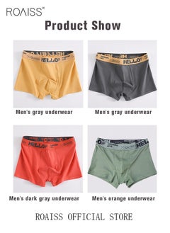 roaiss Men's Boxers 4 Pack Set Trend Men's Teenage Boys Underwear Short Briefs High Elastic Classic Underwear  - Image 5
