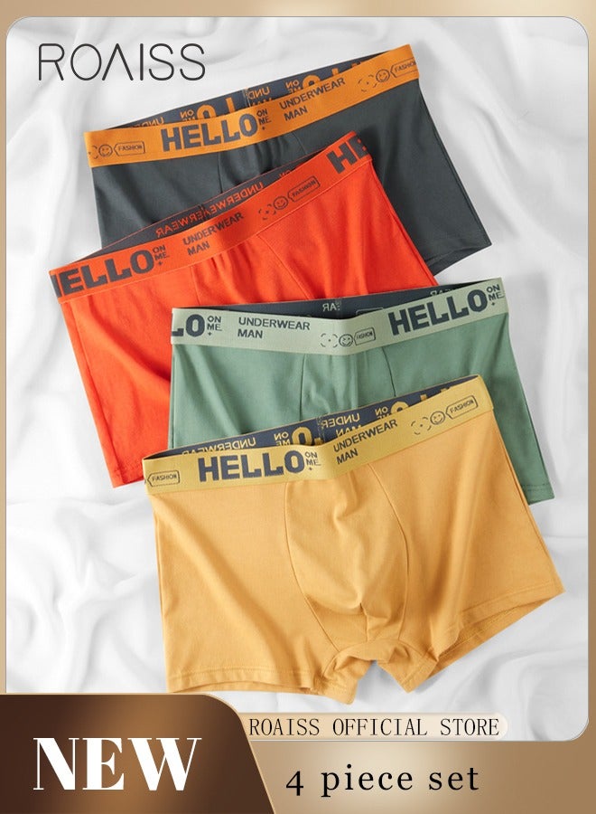 roaiss Men's Boxers 4 Pack Set Trend Men's Teenage Boys Underwear Short Briefs High Elastic Classic Underwear  - Image 1
