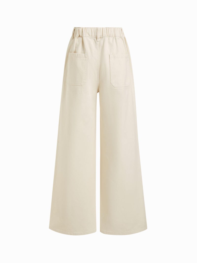 CIDER Drawstring Baggy Wide Leg Jeans for Women High Waisted Pull On Jeans Denim Pants with Pockets Beige - Image 4