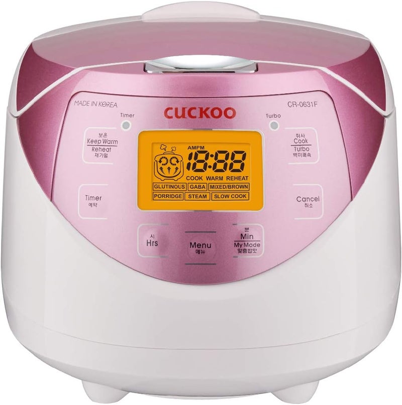 Cuckoo Micom Rice Cooker 6 Cup Uncooked / 12 Cup Cooked, Korean Fuzzy Logic Rice Cooker with Delay Timer & Keep Warm Setting, Versatile Food Steamer with Non-Stick Inner Pot, Pink (CR-0631F) - Image 1