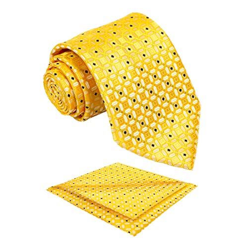 fortunatever Yellow Mens' Extra Long Ties,Checkered Pattern Necktie With Black Dots(63") - Image 1