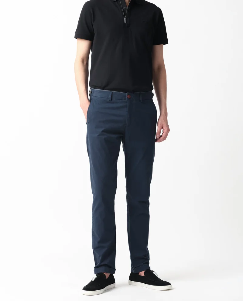 Rare Rabbit Rare Rabbit Men's Trews-22 Navy Solid Twill Stretch Regular Fit Trouser