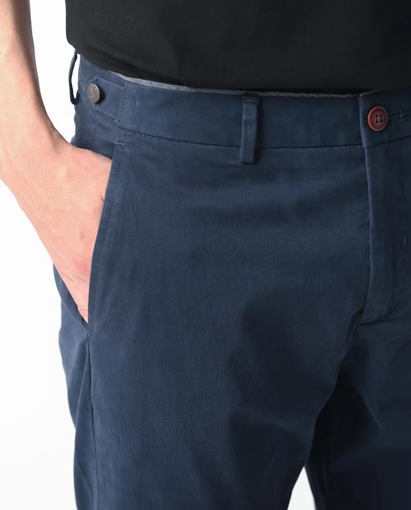 Rare Rabbit Rare Rabbit Men's Trews-22 Navy Solid Twill Stretch Regular Fit Trouser