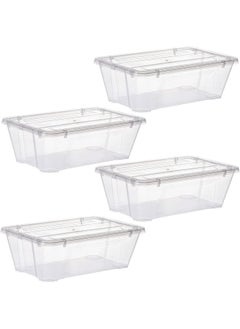 Premify 10L Storage Box With Lid Clear Plastic Organizer – 4 Stackable Containers Set Transparent Boxes Storing Kitchen Food, Toys, Tools, Medicine, Office Supplies, Arts & Crafts, Shoes  - Image 1
