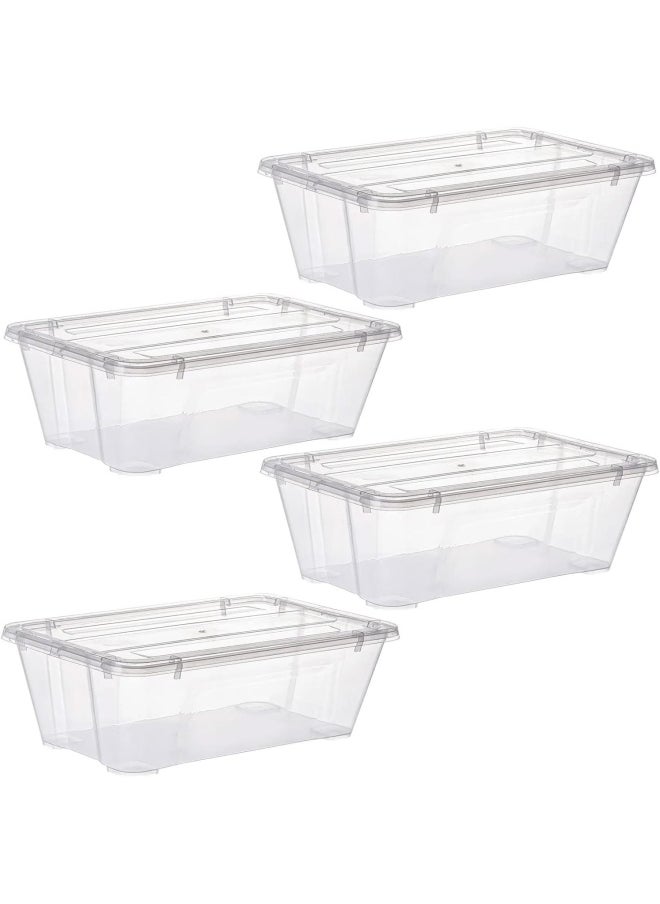 Premify 10L Storage Box With Lid Clear Plastic Organizer – 4 Stackable Containers Set Transparent Boxes Storing Kitchen Food, Toys, Tools, Medicine, Office Supplies, Arts & Crafts, Shoes  - Image 1