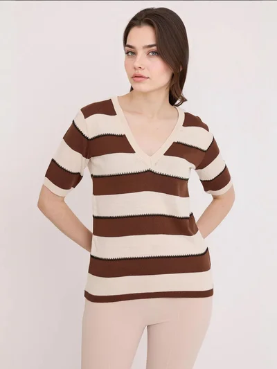 BIG DART BDART Striped V-Neck Fitted Blouse
