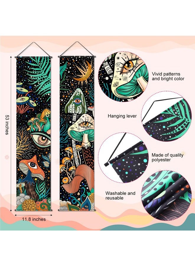 Tiamon 2 Pcs Mushroom Tapestry Banner Hippie Wall Decoration Eyes Ocean Room Wall Hanging Peacock Bohemian Colorful Abstract Mushroom Backdrop Photography Background for Home Aesthetic Decor Room Bedroom - Image 2