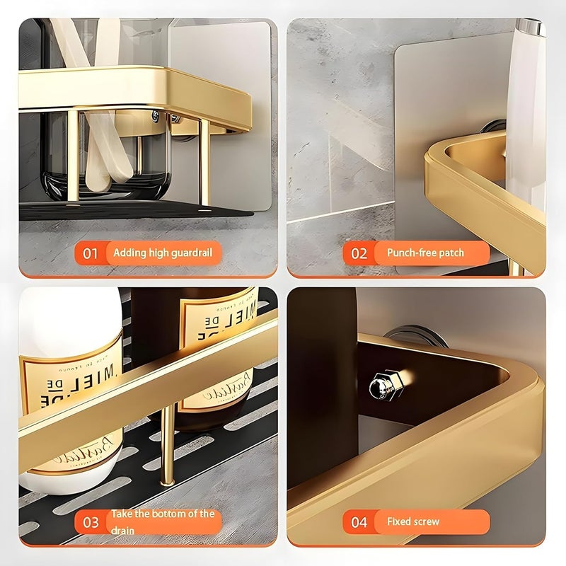 Snivy Snivy Shower Caddy Shelf Organizer Rack, Self Adhesive Bathroom Shelves Basket, No Drilling Traceless Adhesive Shower Wall Shelves, Rustproof Bathroom Shelf Shower Shelf for Bathroom 1-Pack  - Image 3
