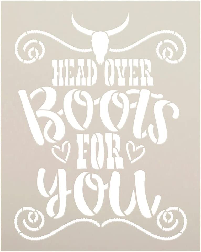 ivana's Ivana's Head Over Boots for You Stencil | DIY Country Girl Farm Home Decor | Craft & Paint Wood Sign | Reusable Mylar Template | Size (15 inches x 12 inches) - Image 1
