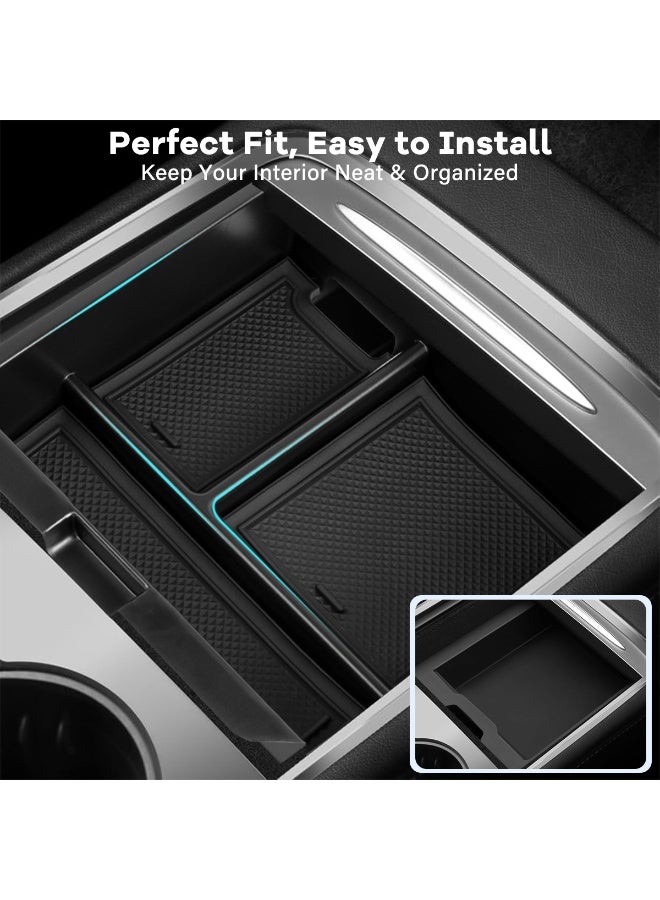 FETUSI 5PCS Center Console Organizer Tray Fit for Tesla Model Y Juniper 2025 & Model 3 Highland 2024–2025 – Armrest Hidden Storage Box, Cup Holder & Drawer Organizer – Tesla Interior Accessories - Image 4