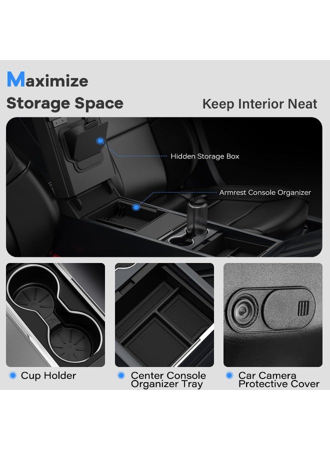 FETUSI 5PCS Center Console Organizer Tray Fit for Tesla Model Y Juniper 2025 & Model 3 Highland 2024–2025 – Armrest Hidden Storage Box, Cup Holder & Drawer Organizer – Tesla Interior Accessories - Image 3