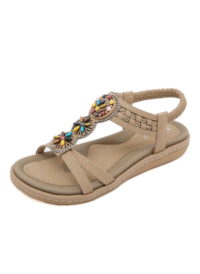 NIBEMINENT Women's Summer Bohemian Style Non-slip Flat Sandals Woman Plus Size Soft Bottom Beach Sandals Lady Casual Shoes 36-42  - Image 1