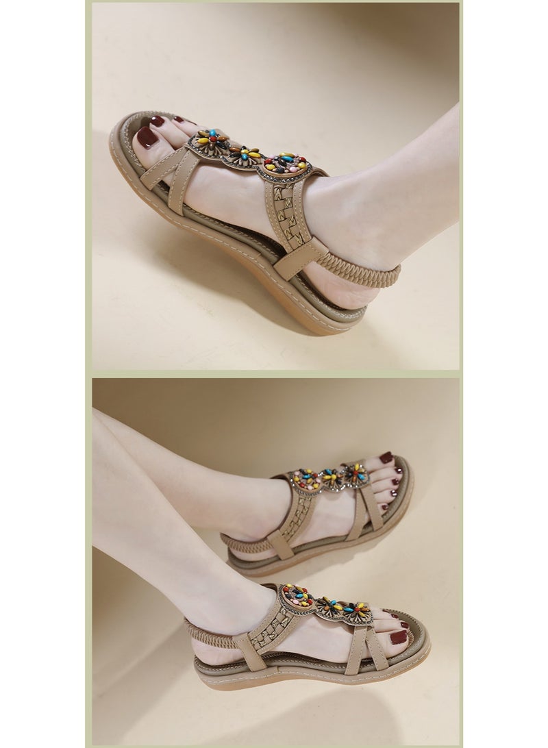 NIBEMINENT Women's Summer Bohemian Style Non-slip Flat Sandals Woman Plus Size Soft Bottom Beach Sandals Lady Casual Shoes 36-42  - Image 2