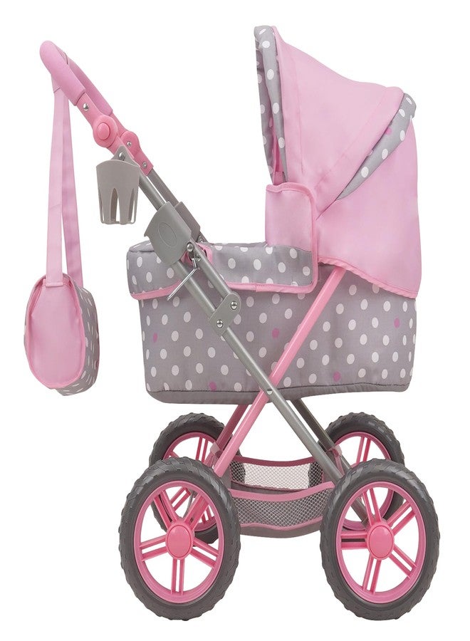 509 Crew: Cotton Candy Pink: Amanda Doll Pram - Pink, Grey, Polka Dot - W/Matching Handbag, Foldable, Removable Bassinet, Kids Pretend Play, Ages 3+ - Image 3