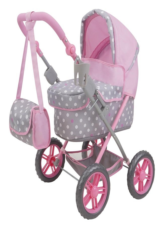 509 Crew: Cotton Candy Pink: Amanda Doll Pram - Pink, Grey, Polka Dot - W/Matching Handbag, Foldable, Removable Bassinet, Kids Pretend Play, Ages 3+ - Image 1