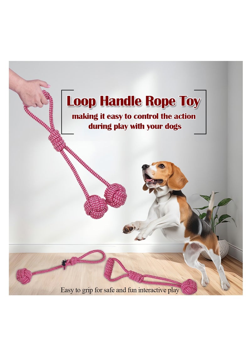 أن ان سي بيتس مجموعة ألعاب الكلاب، 5 حبال بتصميم مع عبوة واحدة، حبل بمقبض حلقي مع كرة، حبل قطني 100% لتنظيف الأسنان وصحة الفم والمضغ العدواني، لعبة شد الحبل للكلاب الصغيرة والمتوسطة، 32 سم (وردي) - Image 5